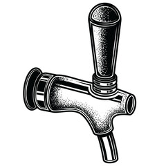 Vintage black and white engraving illustration of a beer tap handle. Perfect for brewery branding, bar menu designs, posters, and packaging.