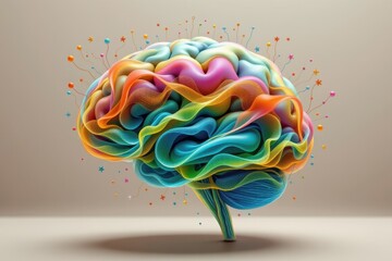 A simple brain made of different colored waves represents brain activity.