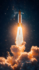 Obraz premium Rocket Launch into Space with Dramatic Flames and Smoke