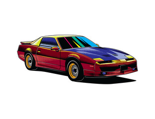 Original illustration. American muscle car in vintage style. T-shirt design.