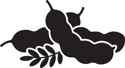 Tamarind Pods with Leaf Silhouette Icon Illustration