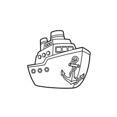 Obraz premium Cartoon cruise ship vector illustration for coloring book page and marine themed design on transparent background