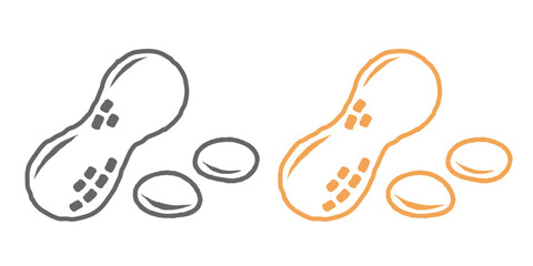 Vector icon of peanut in flat style. Vector illustration of peanut in retro line art style.