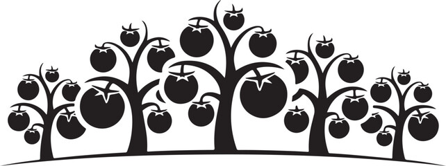 Stylized Black and White Illustration of Tomato Plants