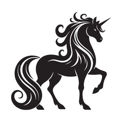 Darkened Unicorn Elusive Forest Dweller Depiction Outline with Dense Woods and Hidden Glade - unicorn silhouette - unicorn vector - silhouette of unicorn - unknown creature visual
