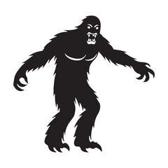 Fototapeta premium Eerie Feral Yeti Beast of the Frozen Tundra Shape Illustration with Snow Effects - yeti silhouette - yeti vector - silhouette of yeti - cursed snow creature art 