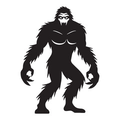 Menacing Yeti Cryptid Creature of the Arctic Figure Silhouette with Threatening Pose - yeti silhouette - yeti vector - silhouette of yeti - Yeti illustration - wild beast graphic
