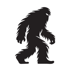 Powerful Yeti Primal Wilderness Figure Outline Vector with Detailed Musculature - yeti silhouette - yeti vector - silhouette of yeti - legendary hominid emblem
