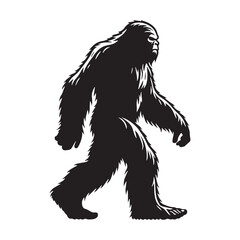 Elusive Shadowy Yeti Tall Hominid Figure Graphic Vector with Detailed Fur and Posture - yeti silhouette - yeti vector - silhouette of yeti - elusive hominid graphic design
