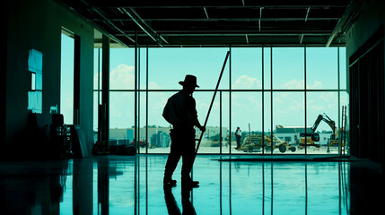 Silhouette of a man wearing a mostly black hat and a white shirt