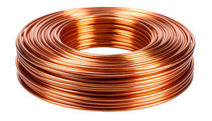 Copper wire coil close up isolated on transparent background