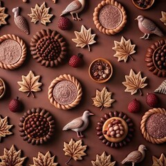 cookies, autumn, decoration, seasonal, dessert, nature, fall, leaves, pumpkins, quails, patterns, food art, edible, handmade, sweet, creativity, baking, spices, arrangement, artistic, dessert table, c