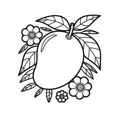 Mango with Flowers and Leaves Outline