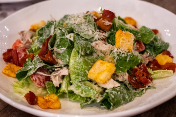 Caesar Salad with Bacon and Croutons