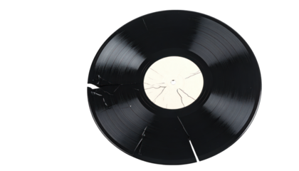 Cracked vinyl record isolated on transparent background