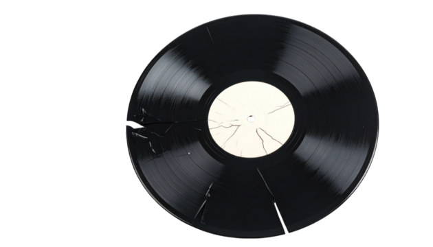Cracked vinyl record isolated on transparent background