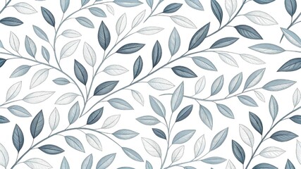 Fototapeta premium Seamless pattern of delicate blue and gray leaves and branches isolated on white background