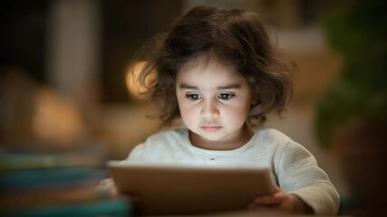 A focused Indian girl studying on a digital tablet at home - Powered by Adobe