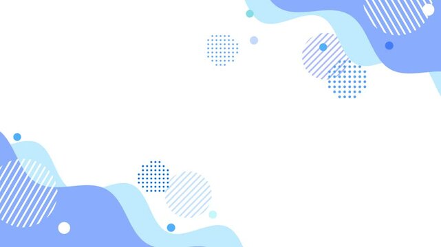 Flat animation of swaying blue waves and patterned circles on a white background