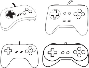 Gaming joystick set line art vector illustration black color	