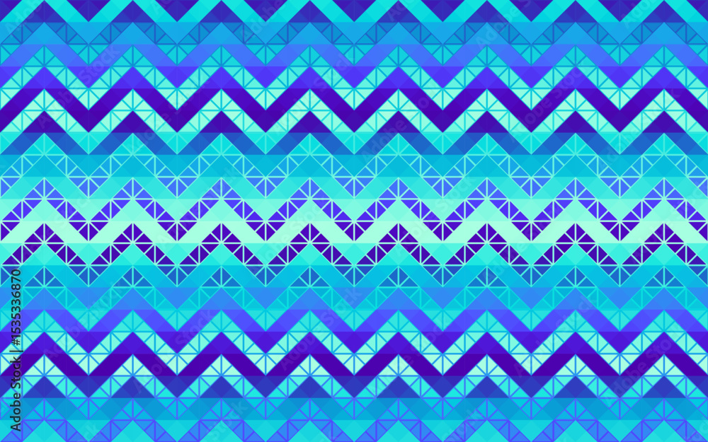 Poster blue and teal chevron pattern. abstract geometric pattern of interlocking zigzags in shades of purpl