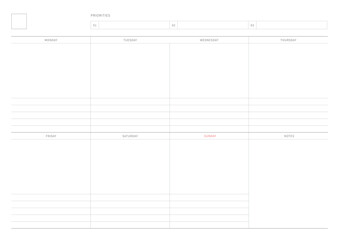 A weekly plan design template in a modern, simple, and minimalist style. Note, scheduler, diary, calendar, planner document template illustration.