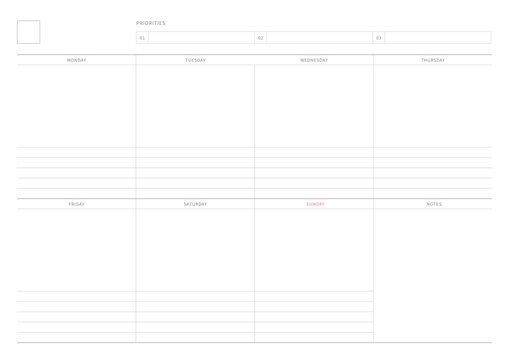 A weekly plan design template in a modern, simple, and minimalist style. Note, scheduler, diary, calendar, planner document template illustration. - Powered by Adobe