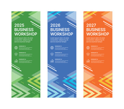 Modern business banner templates with abstract geometric patterns. Perfect for workshops, events, conferences, presentations, or branding projects, combining style and professionalism.