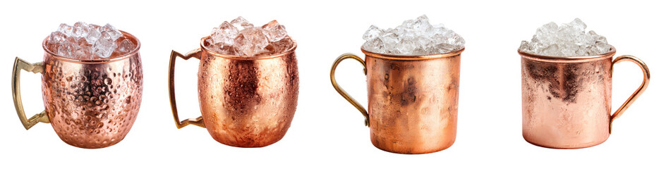 Iced Moscow mule in copper mug PNG set transparent background
