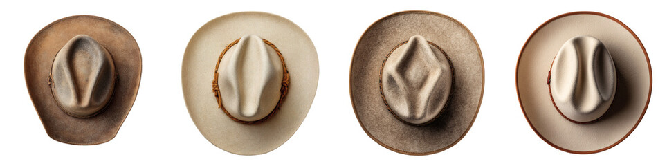 Set of cowboy hat top view Transparent background PNG set