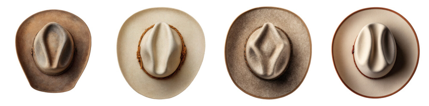 Set of cowboy hat top view Transparent background PNG set