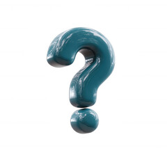 A vibrant teal question mark symbol, designed with a glossy finish, against a white isolated background, perfect for illustrating questioning or uncertainty in visuals.