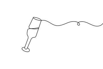 Continuous line champagne cheers clinking glasses art
