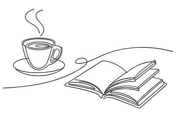 Relaxing Coffee and Book Scene in Line Art
