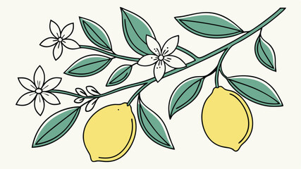 Hand drawn lemon branch with lemons flowers and leaves floral vector illustration © Insa Batool
