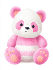 hand-drawn watercolor illustration of cute cartoon pink panda sitting,watercolor of animal on white paper background	
