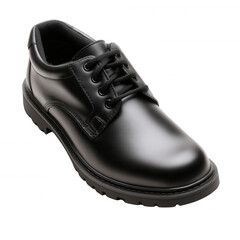 Stylish black leather shoe with laces, ideal for casual and formal events, showcasing modern design and comfort, isolated on a white background.