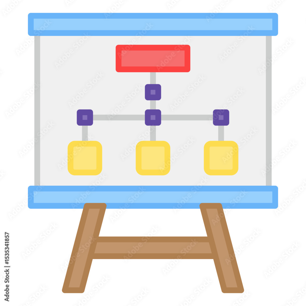 Poster presentation board displaying organizational chart business planning workflow process scheme strateg