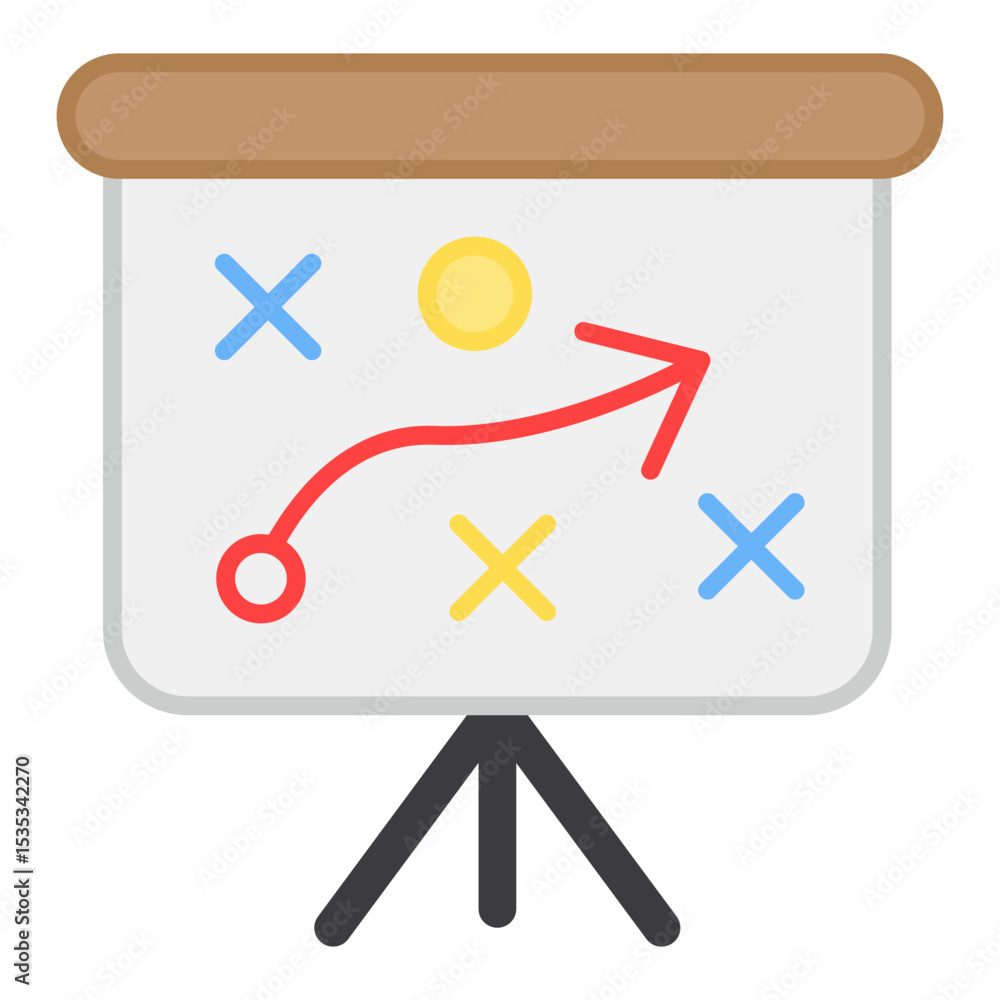 Poster presentation board displaying strategy roadmap with arrow symbols representing business planning and