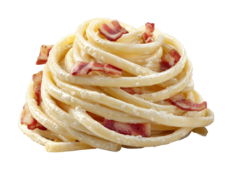Delicious spaghetti carbonara topped with crispy bacon