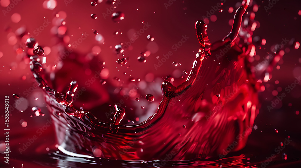 Poster a vibrant red liquid splash with droplets frozen in motion creates an abstract and dynamic pattern a