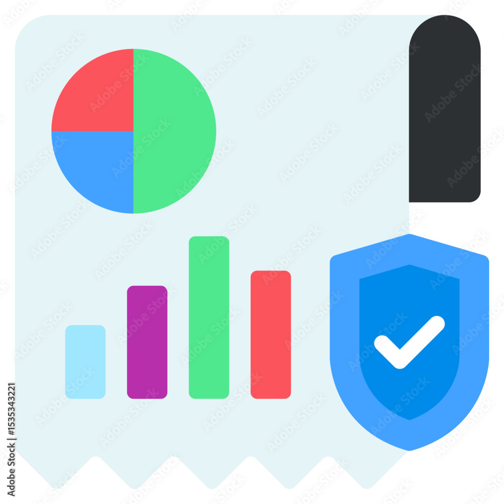 Poster secure data analysis report charts, graphs, and shield icon