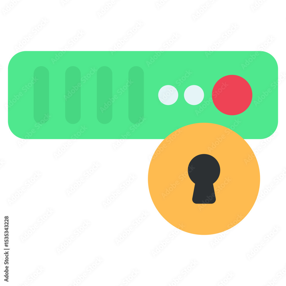 Poster secure server data protection icon green server with padlock illustration
