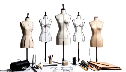 Dress forms in design studio on transparent background