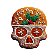Skull made from Christmas gingerbread cookies with glaze patterns