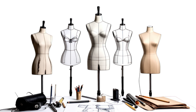 Dress forms in design studio on transparent background