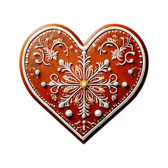 Heart made from Christmas gingerbread cookies with glaze patterns