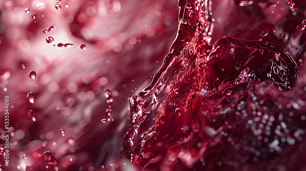 Poster a dynamic splash of vibrant red liquid creates an abstract and refreshing scene with droplets in mot