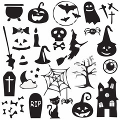 Halloween Flat Icon Set vecto...
