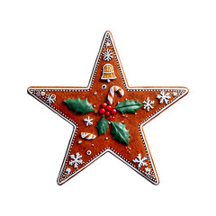 Star made from Christmas gingerbread cookies with glaze patterns